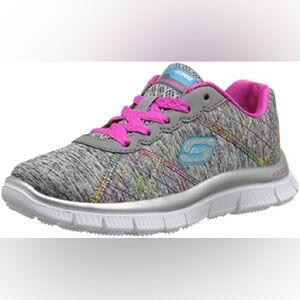 Skechers Kids Sneakers - Gray with Pink and Blue Accents